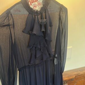 Elegant Navy Sheer Ruffle Dress